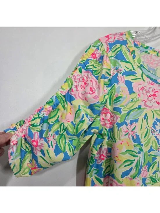 Lilly Pulitzer Dress Large Belden Elbow Sleeve Grove Garden Beachy Tropical - Picture 5 of 11
